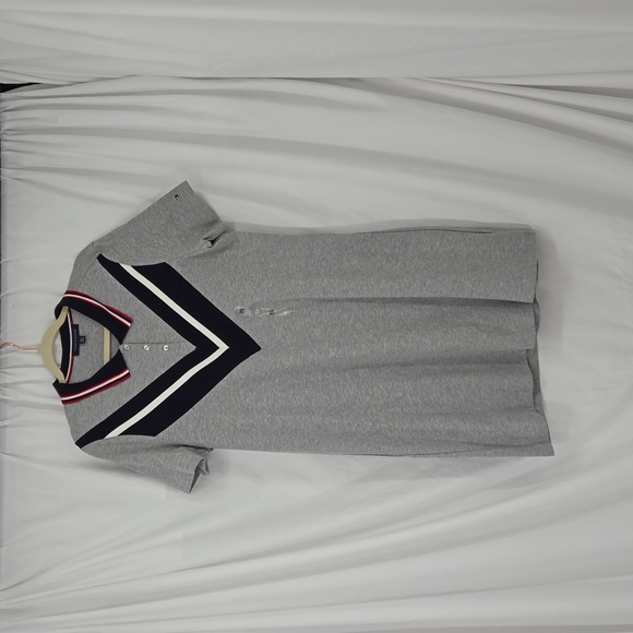 Tommy Hilfiger T-Shirt Dress Women's Gray Blue Chevron Print Point Collar SZ XL - Picture 7 of 12
